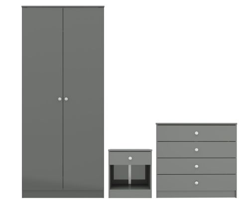  Seconique Furniture Denver Trio Grey Gloss Bedroom Set 