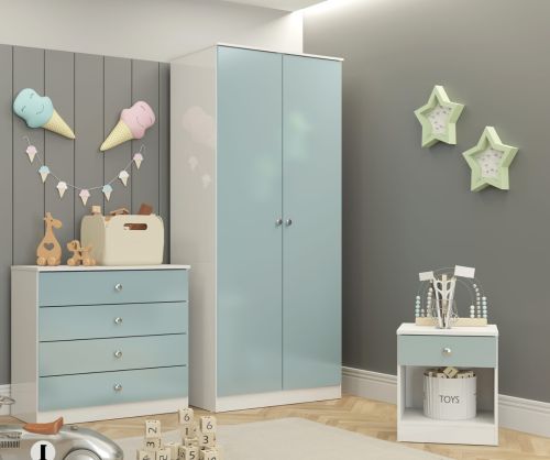 Seconique Furniture Denver Trio White and  Blue Gloss Bedroom Set