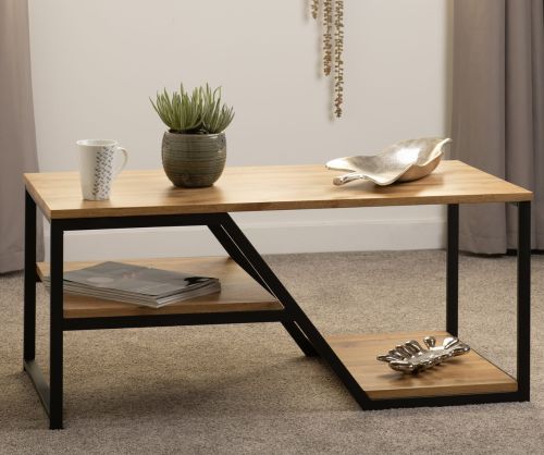  Seconique Furniture Durham Light Oak Effect and Black Coffee Table
