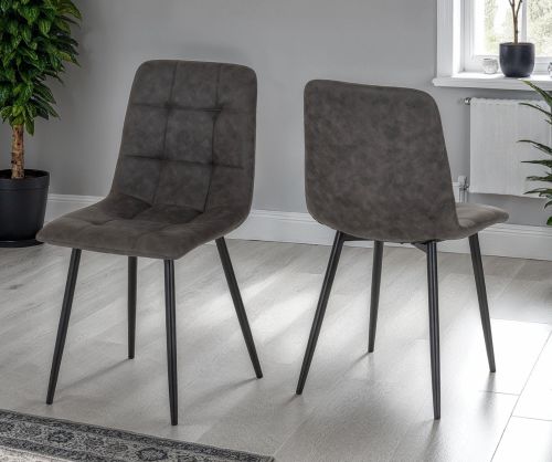 Seconique Furniture Fenton Dark Grey Suede Fabric Dining Chair in Pair