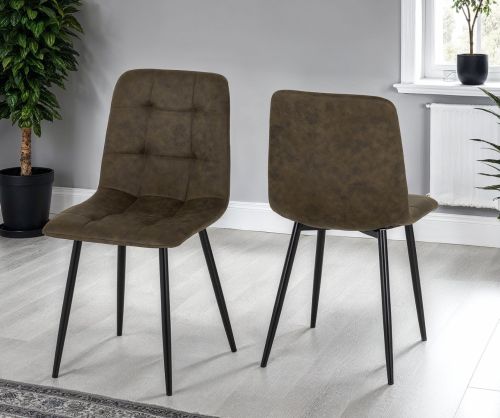  Seconique Furniture Fenton Olive Green Suede Fabric Dining Chair in Pair