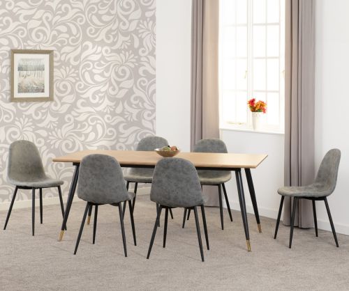 Seconique Furniture Hamilton Large Dining Set - Medium Oak Effect Table & Athens Black and Grey Faux Leather Dining Chairs