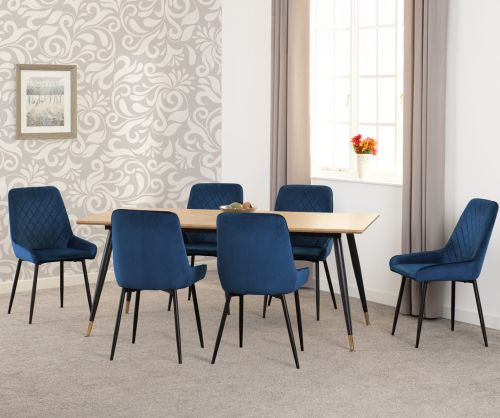  Seconique Furniture Hamilton Large Dining Set with Avery Sapphire Blue Velvet X6 Dining Chairs