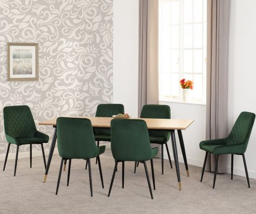Seconique Furniture Hamilton Large Dining Set - Medium Oak Effect & Avery Emerald Green Velvet Dining Chairs