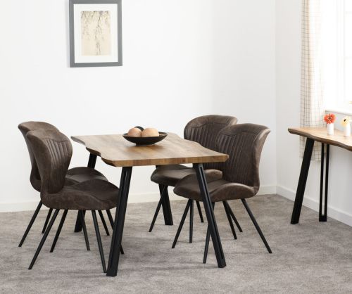  Seconique Furniture Quebec Wave Edge Dining Set – Medium Oak & Brown Faux Leather 