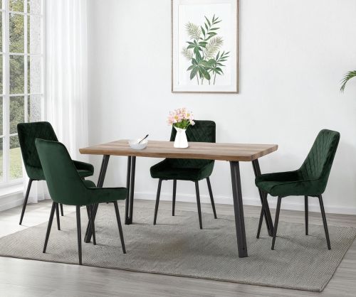 Seconique Furniture Quebec Wave Edge Dining Set with Avery Chairs – Emerald Green Velvet