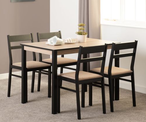  Seconique Furniture Radley Black & Oak Effect Dining Set –  with Oat Fabric Dining Chairs