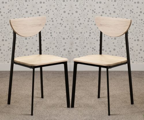  Seconique Furniture Riley Black & Light Oak Effect Veneer Dining Chairs in Pair