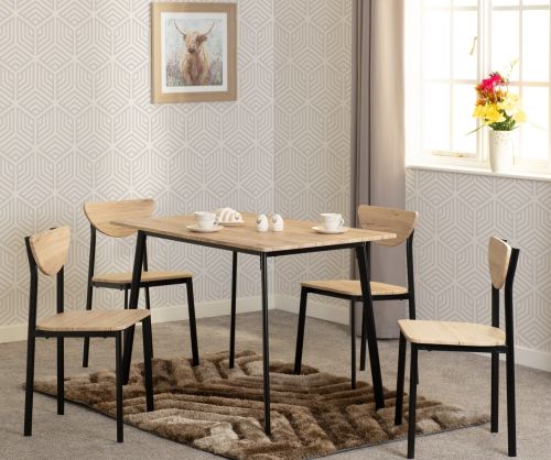 Seconique Furniture Riley Black & Light Oak Effect Veneer Large Dining Set 
