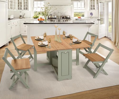  Seconique Furniture Santos Butterfly Dining Set – Green & Distressed Waxed Pine