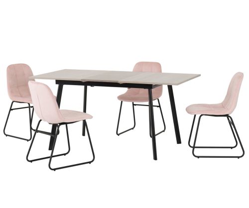  Seconique Furniture Avery Concrete Extending Dining Set with Baby Pink Velvet Lukas Chairs – Grey Oak Effect 