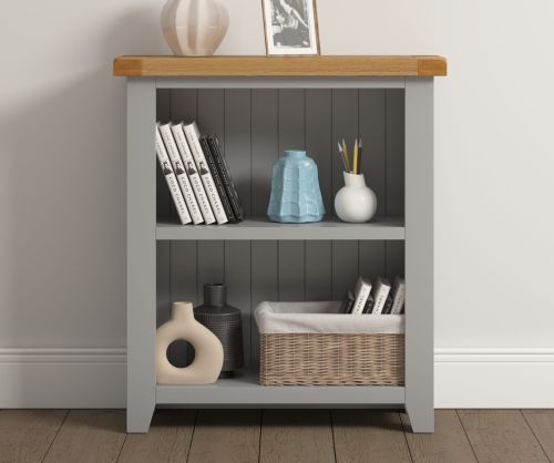  Seconique Furniture Windsor Pebble Grey and Oak Low Bookcase