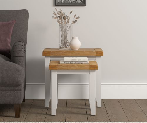 Seconique Furniture Windsor Ivory & Oak Nest of 2 Tables   