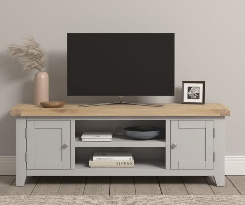  Seconique Furniture Windsor Pebble Grey and Oak Corner TV Unit