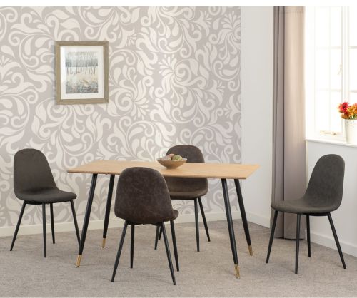 Seconique Furniture Hamilton Medium Dining Set - Medium Oak Effect With Athens Black and Brown Faux Leather Dining Chairs