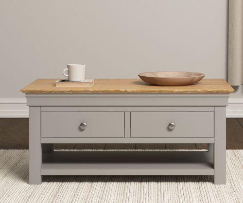 Seconique Furniture Bordeaux Pebble Grey and Oak 2 Drawer Coffee Table