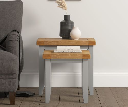 Seconique Furniture Windsor Pebble Grey and Oak Nest of 2 Tables   