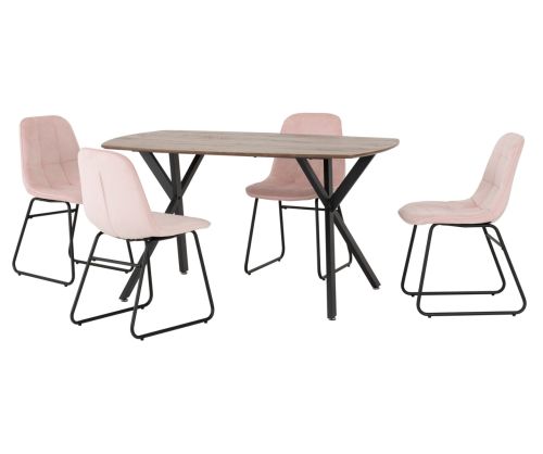 Seconique Furniture Athens Medium Oak Effect Rectangular Dining Set with Lukas Chairs –  Black & Baby Pink Velvet