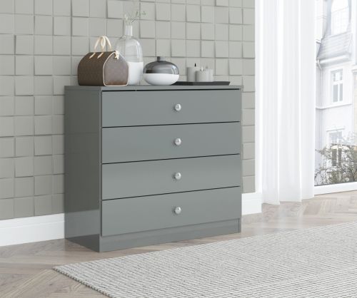   Seconique Furniture Denver Grey Gloss 4 Drawer Chest
