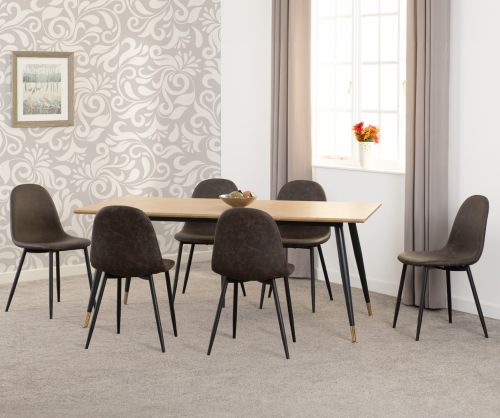Seconique Furniture Hamilton Medium Oak Effect Large Dining Set with Athens Faux Leather Dining Chairs