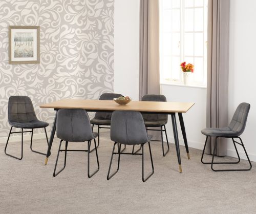 Seconique Furniture Hamilton Large Dining Set – Medium Oak Effect Table and Lukas Grey Velvet Dining Chairs