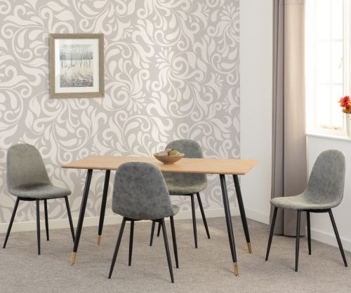 Seconique Furniture Hamilton Medium Dining Set - Medium Oak Effect With Athens Black and Grey Faux Leather Dining Chairs