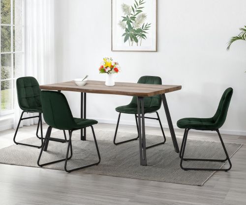  Seconique Furniture Quebec Dining Set with Emerald Green Velvet Lukas Dining Chairs