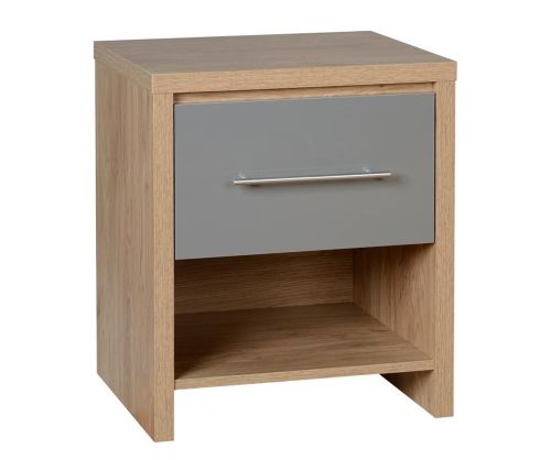Seconique Seville Light Oak and Grey High Gloss 1 Drawer Bedside