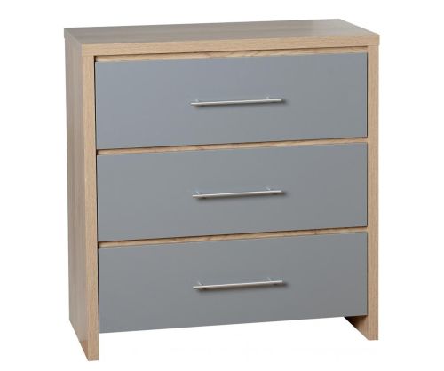 Seconique Seville Light Oak and Grey High Gloss 3 Drawer Chest