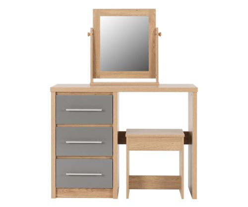 Seconique Seville Light Oak and Grey High Gloss Dressing Table Set 