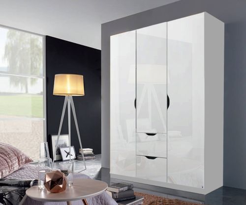 Rauch Arnstein Alpine White Carcase with High Polish White Front 3 Door 2 Drawer Combi Wardrobe