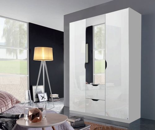 Rauch Arnstein Alpine White Carcase with High Polish White Front 3 Door 1 Mirror Combi Wardrobe with Drawer