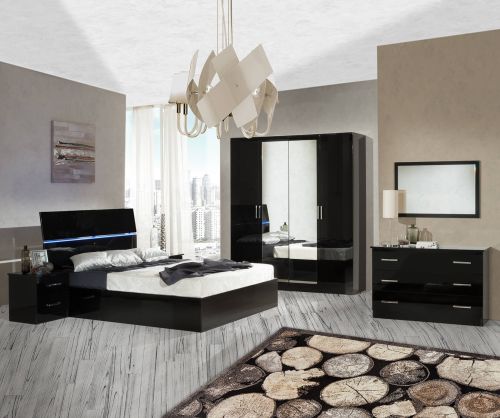 Ben Company Simona Black Finish Italian Bed Group Set with 4 Door Wardrobe