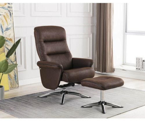 Furniture Link Texas Brown Faux Leather Swivel Recliner Chair and Footstool