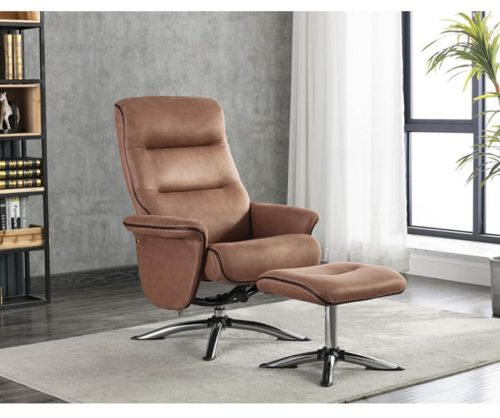 Furniture Link Texas Caramel Faux Leather Swivel Recliner Chair and Footstool