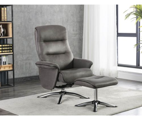 Furniture Link Texas Grey Faux Leather Swivel Recliner Chair and Footstool