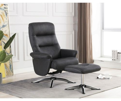 Furniture Link Texas Slate Faux Leather Swivel Recliner Chair and Footstool