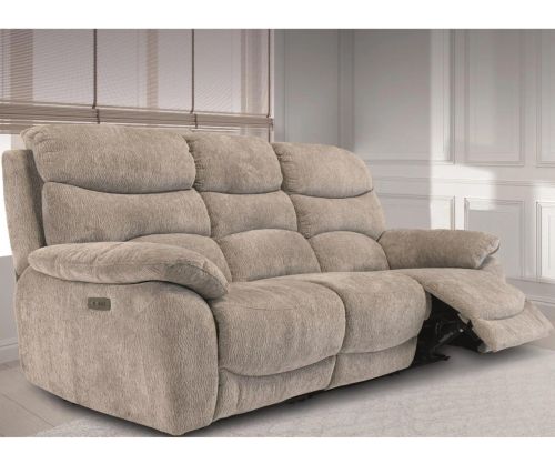 World Furniture Tuscany Light Grey Fabric Electric Recliner 3 Seater Sofa
