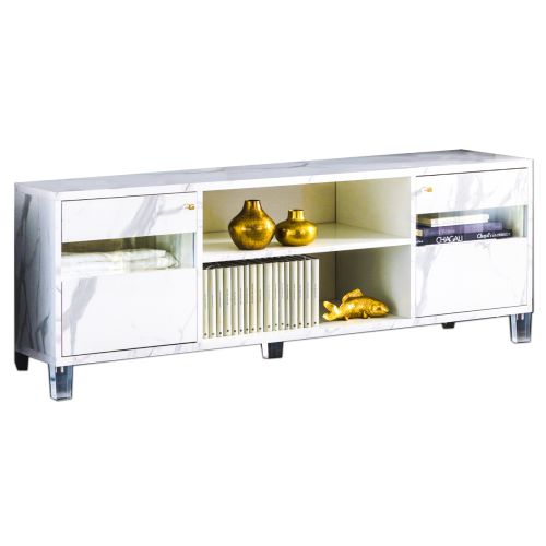 Ben Company Vittoria White Marble Finish Italian Plasma TV Cabinet