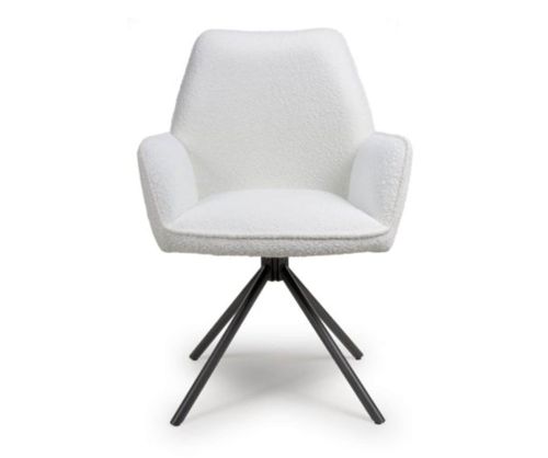 Furniture Link Uno Ivory Boucle Velvet Dining Chair in Pair
