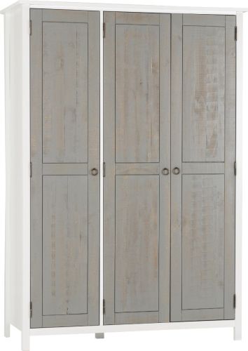 Seconique Furniture Vermont White and Grey 3 Door Wardrobe