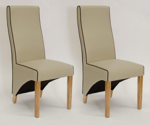 Homestyle GB Wave Bone Bonded Leather Dining Chair with Piping in Pair