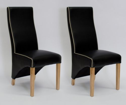 Homestyle GB Wave Noir Bonded Leather Dining Chair with Piping in Pair