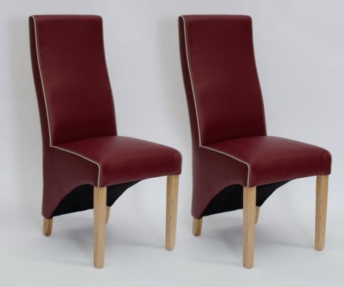 Homestyle GB Wave Ruby Bonded Leather Dining Chair with Piping in Pair