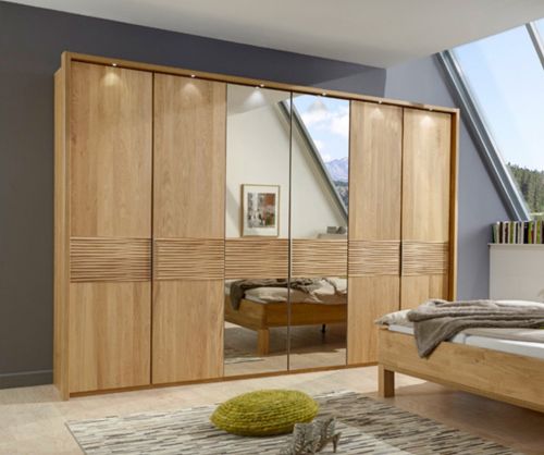 Wiemann Amalfi Mirror Door Wardrobe with Cross Trims in Structure Nature