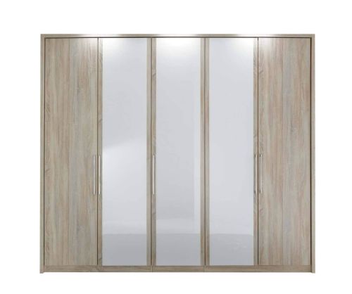Wiemann Berlin 5 Door Wardrobe in Oak and White Glass - W 250cm