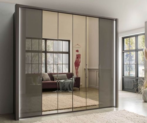 Wiemann Kansas 4 Door Wardrobe with Havana Glass Front and 2 Centre Crystal Mirror - W 200cm