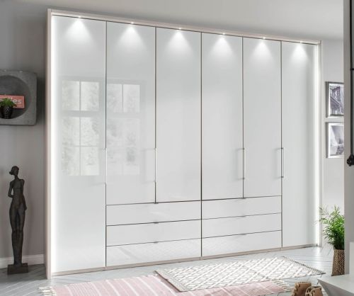 Wiemann Kansas 6 Door 6 Drawer Wardrobe with White Glass Front - W 250cm