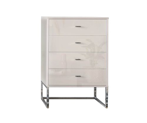Wiemann Kansas 3 Drawer Bedside Cabinet with Champagne Glass Drawer and Chrome Angled Feet - W 40cm