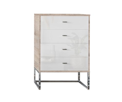 Wiemann Kansas Large 2 Drawer Bedside Cabinet with White Glass Drawer - H 43cm
